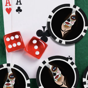 Rosa Sugar Skull Portret Poker Chips