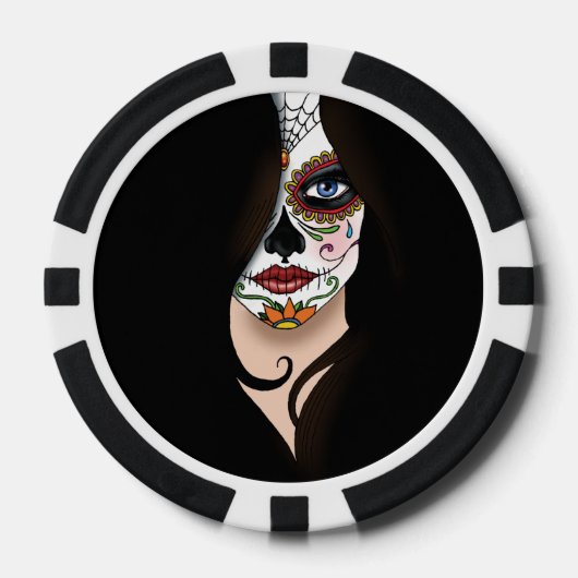 Rosa Sugar Skull Portret Poker Chips (Voorkant)