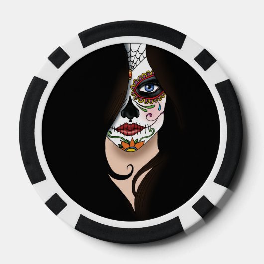 Rosa Sugar Skull Portret Poker Chips (Achterkant)