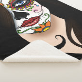 Rosa Sugar Skull Portret Sherpa Deken (3/4)