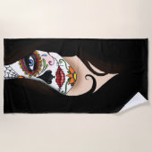 Rosa Sugar Skull Portret Strandlaken (Voorkant)