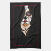 Rosa Sugar Skull Portret Theedoek (Verticaal)
