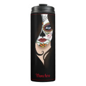 Rosa Sugar Skull Portret Thermosbeker (Voorkant)