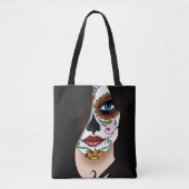 Rosa Sugar Skull Portret Tote Bag (Voorkant)