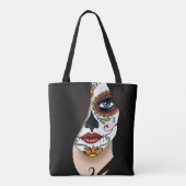 Rosa Sugar Skull Portret Tote Bag (Achterkant)