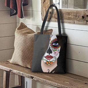 Rosa Sugar Skull Portret Tote Bag