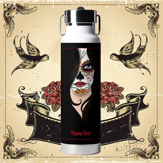 Rosa Sugar Skull Portret Waterfles