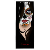 Rosa Sugar SKull Portret Wijn Cadeautas (Achterkant)