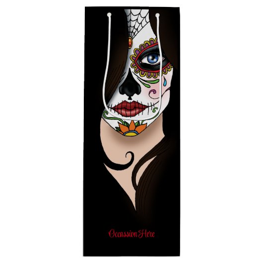 Rosa Sugar SKull Portret Wijn Cadeautas (Voorkant)
