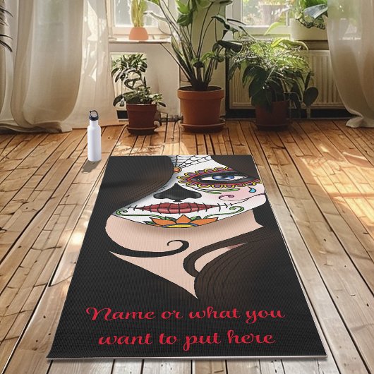 Rosa Sugar Skull Portret Yogamat