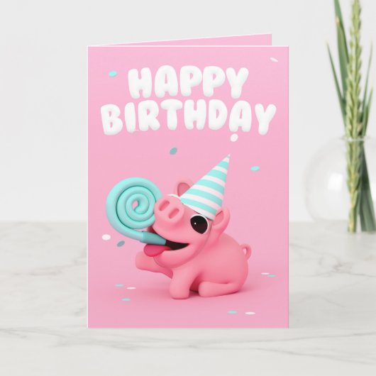 Rosa the Pig Happy Birthday card Kaart (Voorkant)