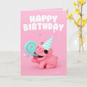 Rosa the Pig Happy Birthday card Kaart (Gele Bloem)