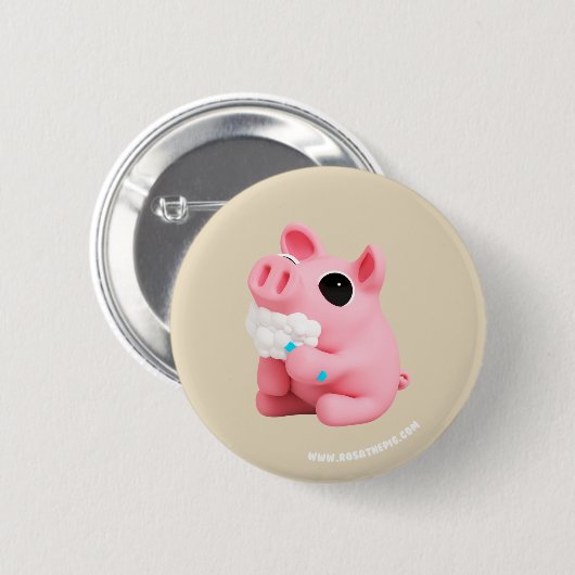 Rosa the Pig Tooth Brushing Ronde Button 5,7 Cm (Voorkant /achterkant)