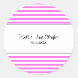 Rosa/Witte Strepen Trouwfeest Klassieke Ronde Stic Ronde Sticker