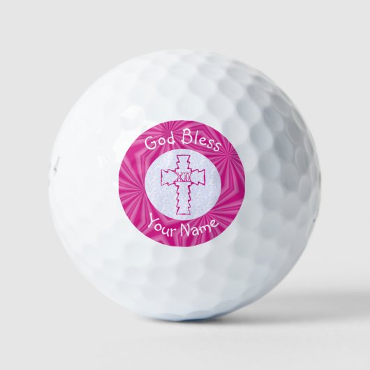 Rosa Zig Zag Christelijk Kruis Persoonlijk Golfballen (Voorkant)