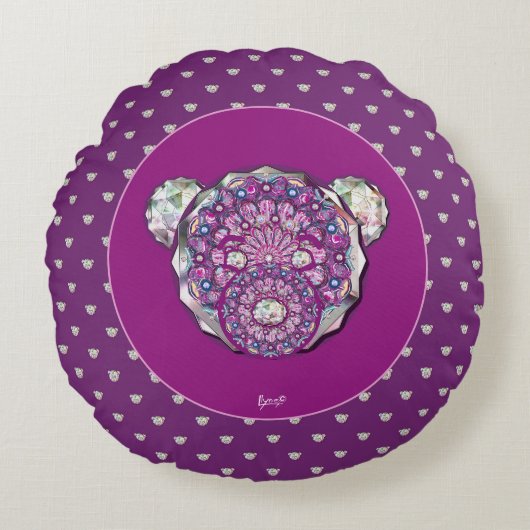 Rosace blauw of rood voor baby&child rond kussen (Voorkant)