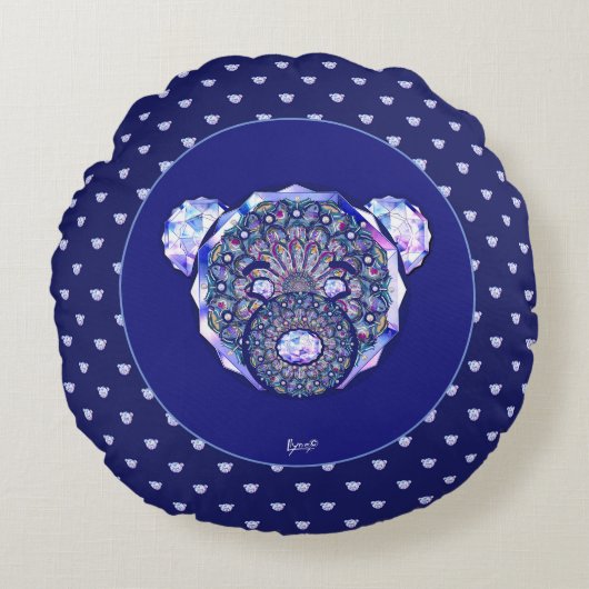 Rosace blauw of rood voor baby&child rond kussen (Voorkant)