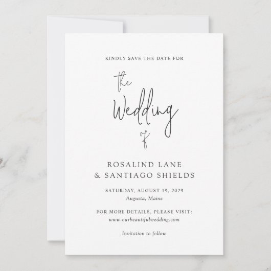 Rosalind Moderne Typografie Elegante bruiloft Save The Date (Voorkant)
