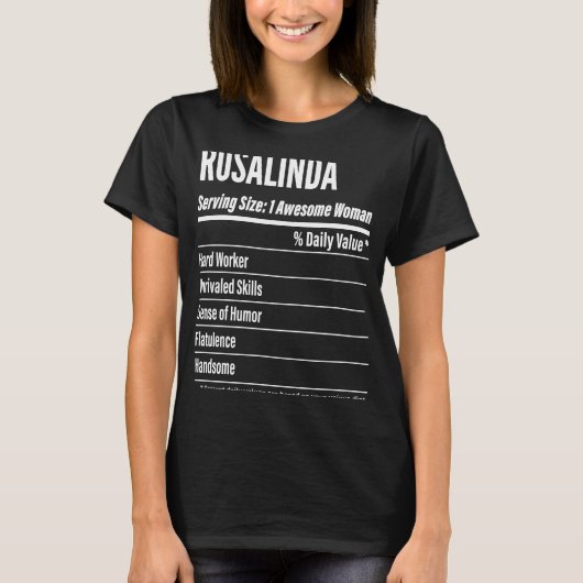 Rosalinda Nutritional Facts Serving Maat Calorieën T-shirt (Voorkant)