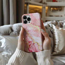 Rosaline Royale Luxe Roze Marmer Goud iPhone 16 Hoesje