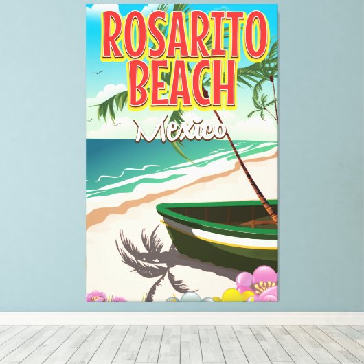 Rosarito Beach Mexicaanse reisposter Canvas Afdruk (Insitu (Houten vloer))