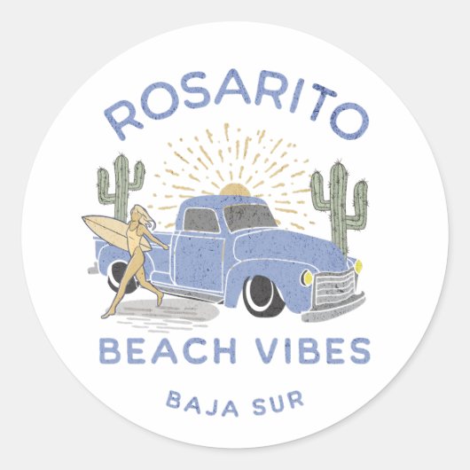 Rosarito Mexico Beach Vibes  Ronde Sticker (Voorkant)