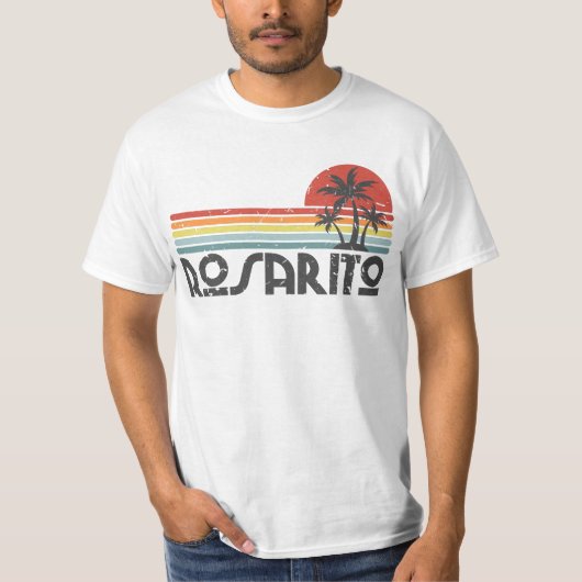 Rosarito Mexico - Mexican Beach Retro Sunset Vinta T-shirt (Voorkant)