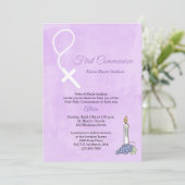 Rosary Beads, kaarsje, Lila First Community Invite Kaart (Staand voorkant)