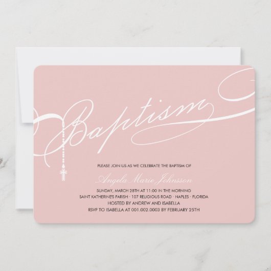 Rosary Cross Girl Pink Religious Kaart (Voorkant)