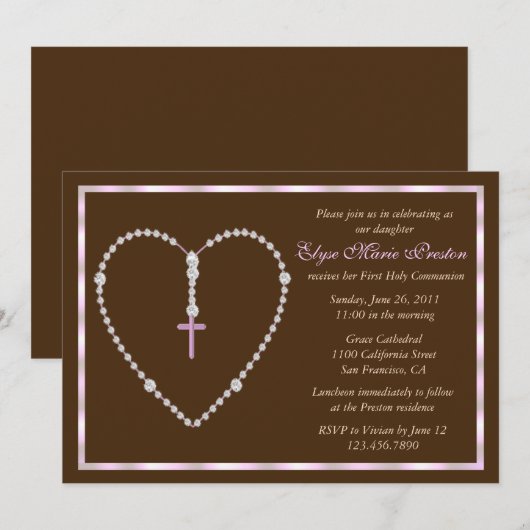 Rosary Heart Invitation Kaart (Voorkant / Achterkant)
