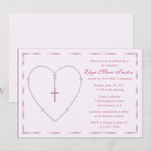 Rosary Heart Invitation Kaart (Voorkant / Achterkant)