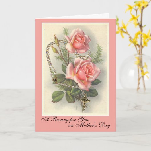 Rosary Kaart voor Moeder op Moederdag roze rozen (Gele Bloem)