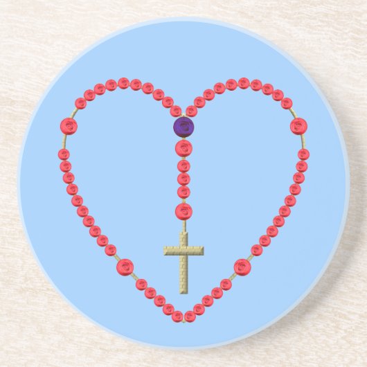 Rosary (Rode en Blauwe Rozen) Zandsteen Onderzetter (Voorkant)