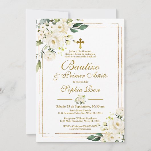 Rosas Blancas para Bautizo & Primer Añito Kaart (Voorkant)