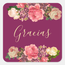 Rosas, pioenías y violetas vierkante sticker