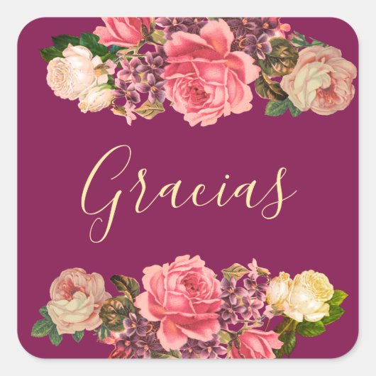 Rosas, pioenías y violetas vierkante sticker (Voorkant)