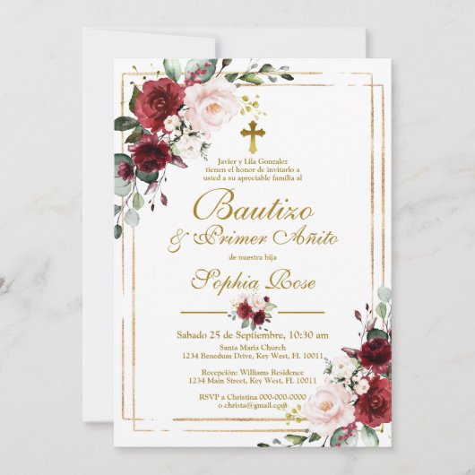 Rosas Rojas para Bautizo & Primer Añito Kaart (Voorkant)