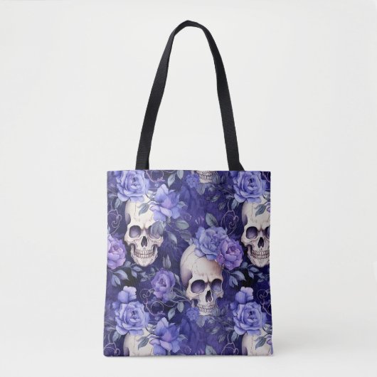 Rosas violetas con calaveras tote bag (Voorkant)