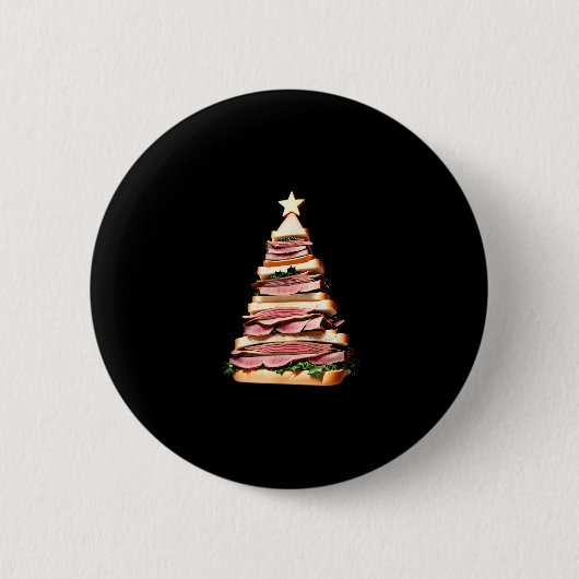rosbief sandwich kerstboom ronde button 5,7 cm (Voorkant)