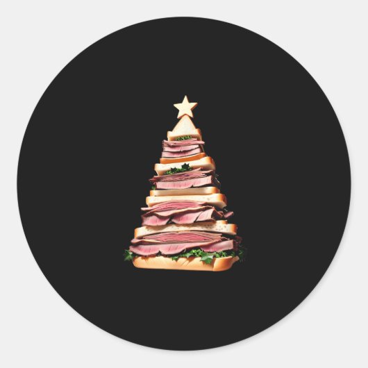 rosbief sandwich kerstboom ronde sticker (Voorkant)