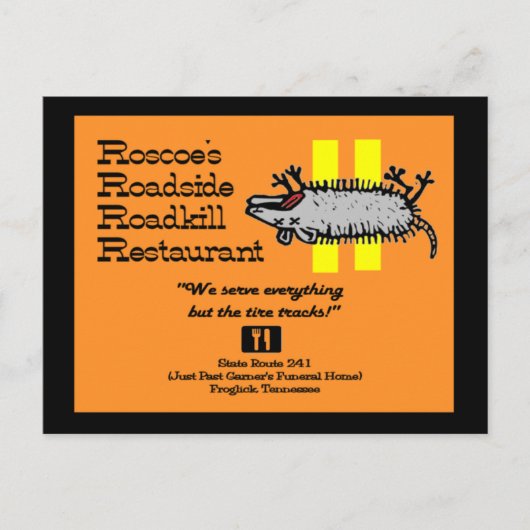 Roscoe's Roadside Roadkill Briefkaart (Voorkant)