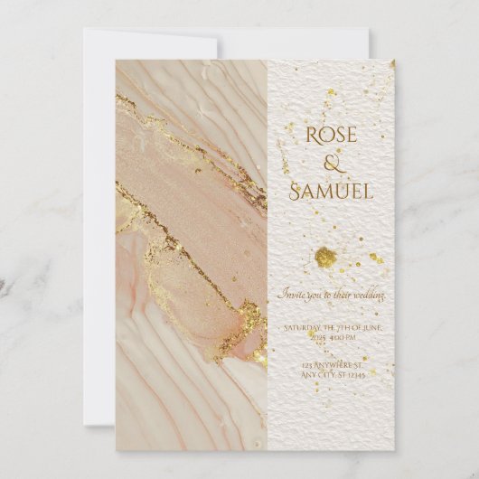 Rose Alcohol Ink Glitter Gold Wedding Invitation Kaart (Voorkant)