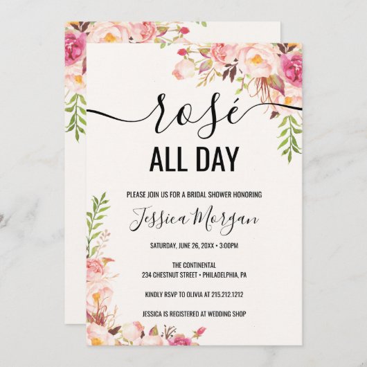 Rosé All Day Bridal Shower Kaart (Voorkant / Achterkant)