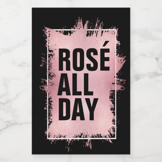 ROSÉ ALL DAY Faux Folie op Black Mini Wijn Etiket (Enkel label)