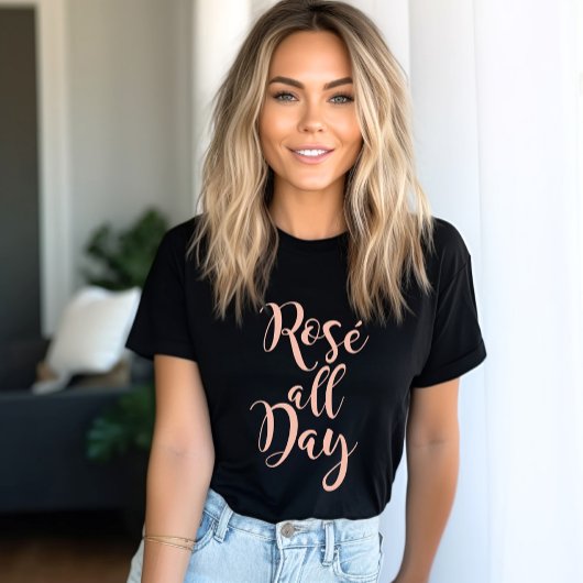 Rose All Day Rose Gold Script Zwarte Dames Tri-Blend Shirt