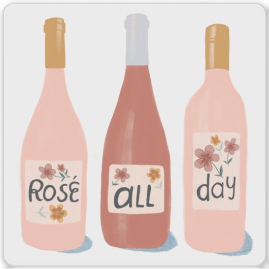 Rose All Day Wine Lovers Illustration Art Sticker (Voorkant)