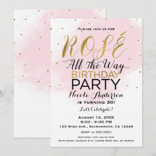 Rosé All Way Birthday Party Pink & Gold Kaart