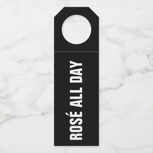 ROSÉ ALLE DAG op zwart Flessenhanger (Voorkant)