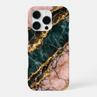 rose and gold and dark green glitter marble iPhone 16 pro hoesje
