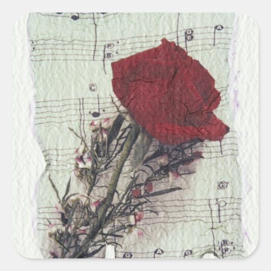 <Rose and Music>van Kim Koza 2 Vierkante Sticker (Voorkant)